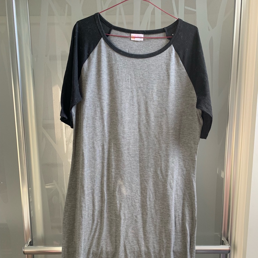 Gray dress with black sleeves